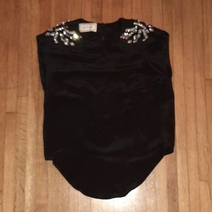 Marlene Birger black sleeveless rhinestone blouse